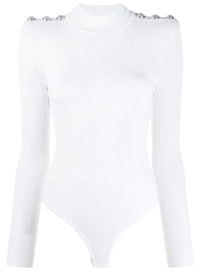 Balmain Rib-knit Bodysuit In White