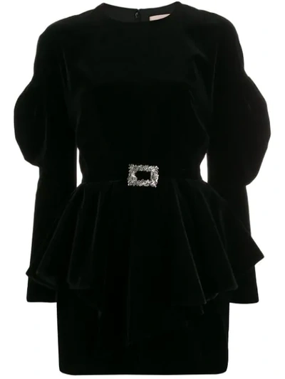 Alexandre Vauthier Buckle-embellished Cotton-velvet Peplum Mini Dress In Black