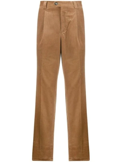Brunello Cucinelli Pleated Cotton-corduroy Slim-leg Trousers In Camel