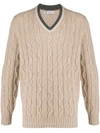 BRUNELLO CUCINELLI CABLE KNIT V-NECK JUMPER