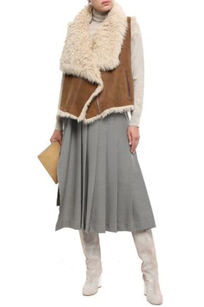 Yves Salomon Reversible Leather-trimmed Shearling Waistcoat In Light Brown