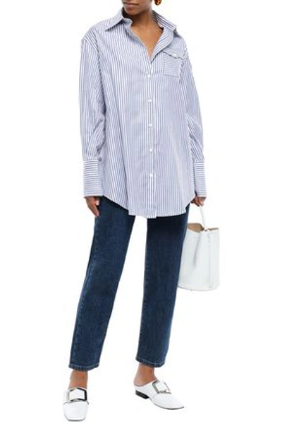 Anna Quan Woman Striped Cotton-jacquard Shirt Navy