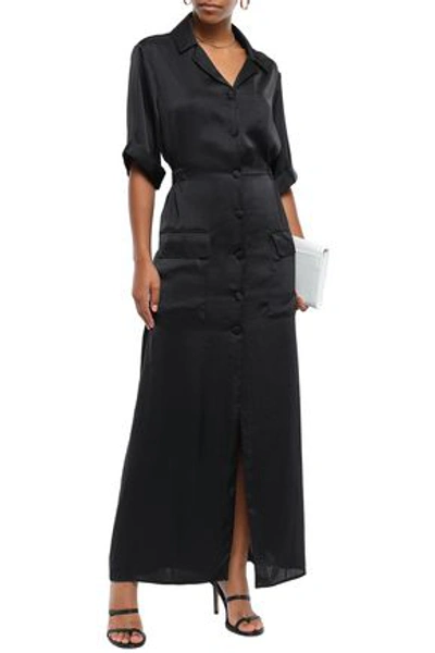 Anna Quan Woman Alexsis Satin Maxi Shirt Dress Black