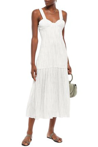 Anna Quan Lisa Pleated Linen-blend Midi Dress In Navy