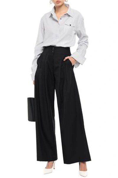 Anna Quan Madison Pleated Wool-twill Wide-leg Pants In Black