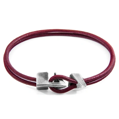 Anchor & Crew Bordeaux Red Brixham Silver And Round Leather Bracelet