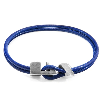 Anchor & Crew Azure Blue Brixham Silver And Round Leather Bracelet
