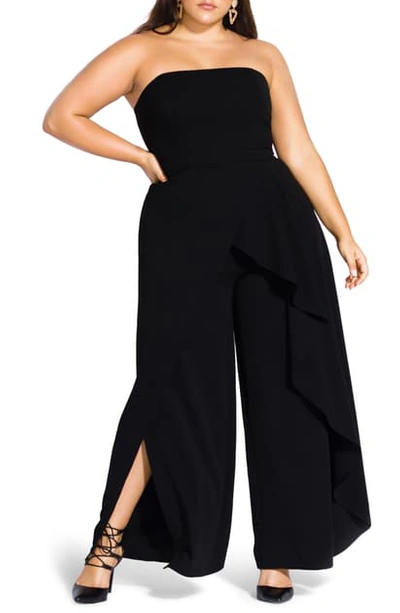 City Chic Attraction Strapless Jumpsuit In Black