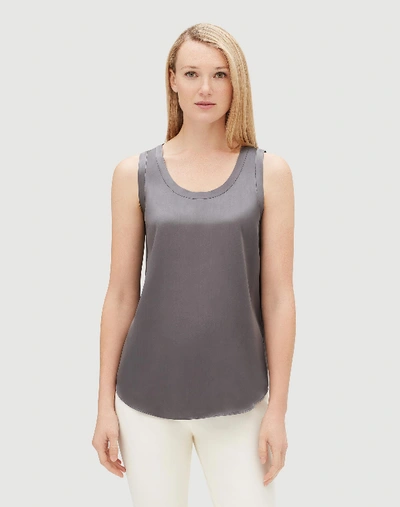 Lafayette 148 Luxe Charmeuse Reversible Perla Blouse In Rock