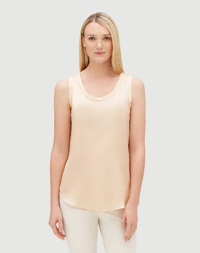 Lafayette 148 Luxe Charmeuse Reversible Perla Blouse In Beechwood