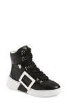 Roger Vivier Skate Embellished Shearling-trimmed Leather Sneakers In Black