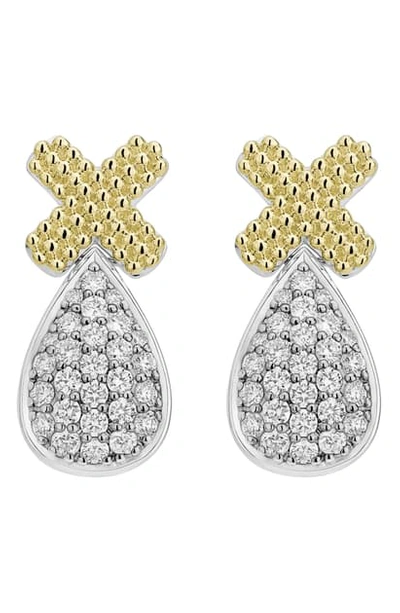 Lagos Caviar Lux Drop Earrings In Two Tone/ Diamond