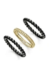 Lagos Meridian 18k Yellow Gold Caviar Gold Black Ceramic Stacking Rings, Set Of 3 In Gold/ Black Ceramic