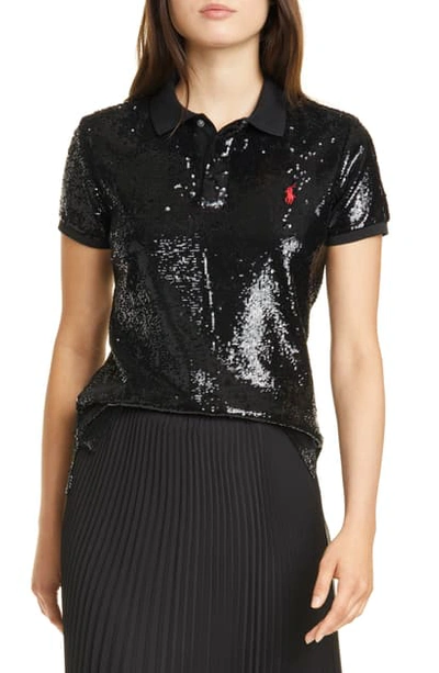 Polo Ralph Lauren Sequin Polo Shirt In Polo Black