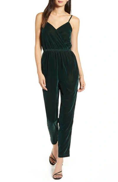Cupcakes And Cashmere Budapest Wrap Front Velvet Jumpsuit In Deep Forest