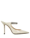 Jimmy Choo Womens Linen Bing 100 Crystal-embellished Patent-leather Heeled Mules 3.5 In White
