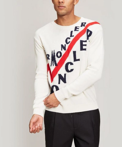 Moncler Diagonal Logo Wool-blend Sweater In Brown