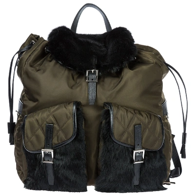 Prada Nylon Rucksack Backpack Travel In Mimetico + Nero
