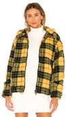 Superdown Ria Plaid Teddy Jacket In Yellow Plaid