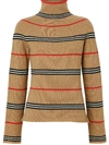 BURBERRY ICON STRIPE CASHMERE TURTLENECK SWEATER,8019193