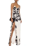 MICHELLE MASON WRAP-EFFECT OPEN-BACK PRINTED WASHED-SILK GOWN,3074457345620710810