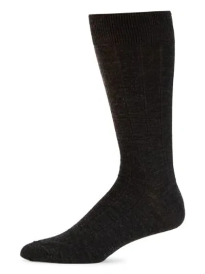 Saks Fifth Avenue Collection Wide Rib Wool-blend Crew Socks In Charcoal