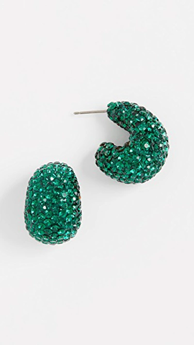Kate Spade Small Stone & Resin Pave Hoop Earrings 1" In Emerald