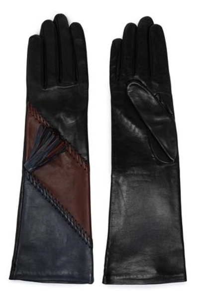 Agnelle Whipstitch-trimmed Color-block Leather Gloves In Black