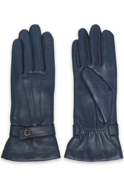 Agnelle Celine Snap-detailed Leather Gloves In Blue