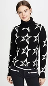 Perfect Moment Star Dust Intarsia Merino Wool Turtleneck Sweater In Black/snow White Star
