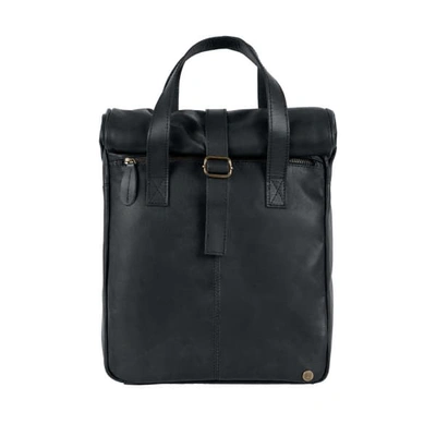 Mahi Leather Vintage Style Roll Top Backpack In Black Leather