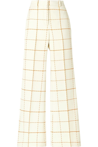 Victoria Beckham Checked Wool-blend Twill Wide-leg Pants In Ivory