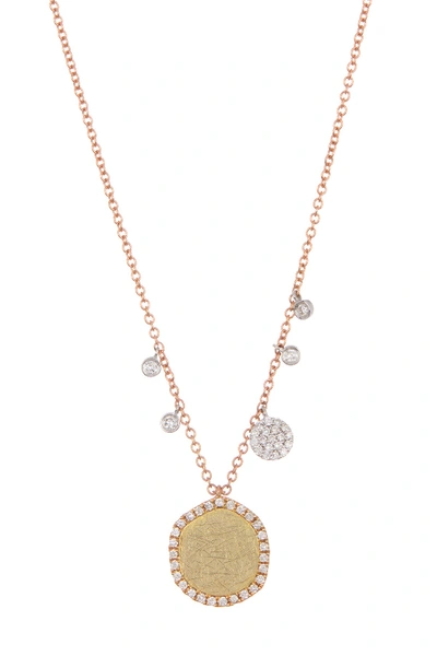 Meira T Tri-tone 14k Gold Scratch Disc Diamond Necklace - 0.35 Ctw In Yellow Rose And White Gold