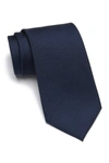 Calvin Klein Silver Spun Solid Silk Tie In Navy