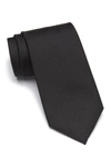 Calvin Klein Silver Spun Solid Silk Tie In Black