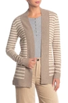 Cyrus Cozy Striped Open Front Cardigan In Taupecombo