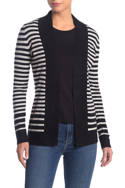 Cyrus Cozy Striped Open Front Cardigan In Blk/lt H G