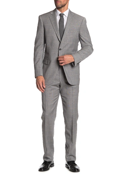 Hart Schaffner Marx Light Gray Plaidtwo Button Notch Lapel Wool Classic Fit Suit In Light Grey