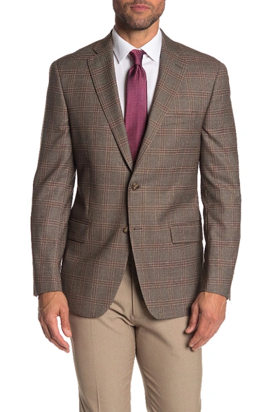 Hart Schaffner Marx Brown Plaid Two Button Notch Lapel Wool Blend Suit Separates Jacket In Medium Brown