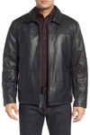 Cole Haan Collared Open Bottom Faux Leather Jacket In Black
