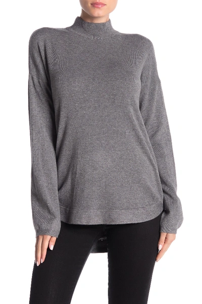 Cyrus Mock Neck Zip High/low Tunic Sweater In Charcoal H