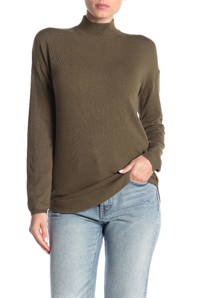 Cyrus Mock Neck Zip High/low Tunic Sweater In Burnt Olive
