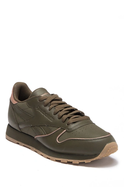 Reebok Classic Leather Lace-up Sneaker In Army Green/rose Gold/gum