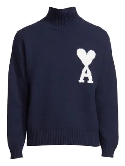 Ami Alexandre Mattiussi Logo Intarsia Wool Sweater In Marine