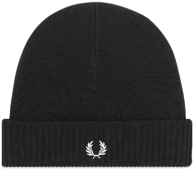 Fred Perry Roll Up Ribbed Beanie Hat Black