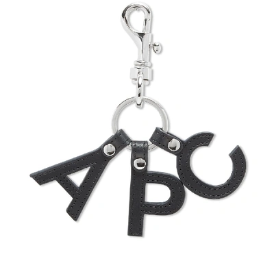 Apc Logo-drop Leather Key Ring In Blue