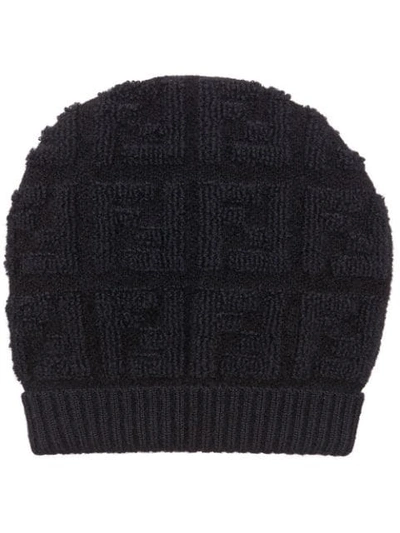 Fendi Monogram Knitted Hat In Black