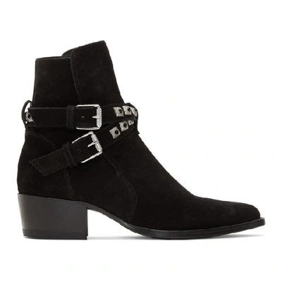 Amiri Jodphur Conch High Heels Ankle Boots In Black Suede  display picture 1