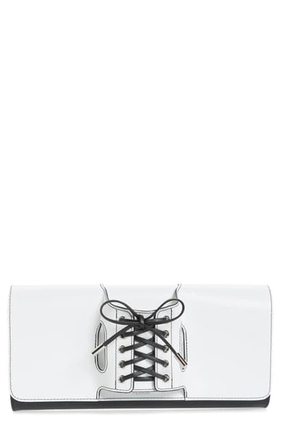 Perrin Le Corset Leather Clutch In White/ Black Laces