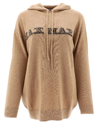 Max Mara Oversize Hooded Cashmere Knit Sweater In Beige